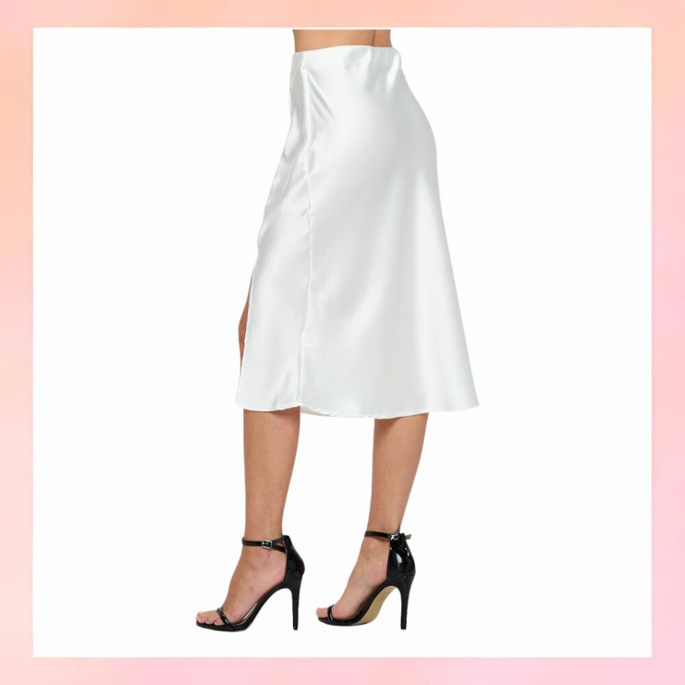 White Satin Midi Skirt- Large